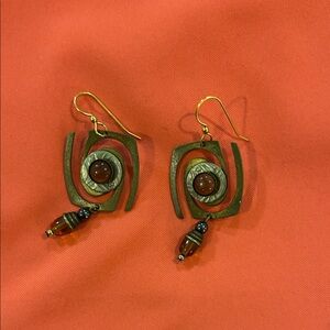Artistic Bronze and Amber Earrings